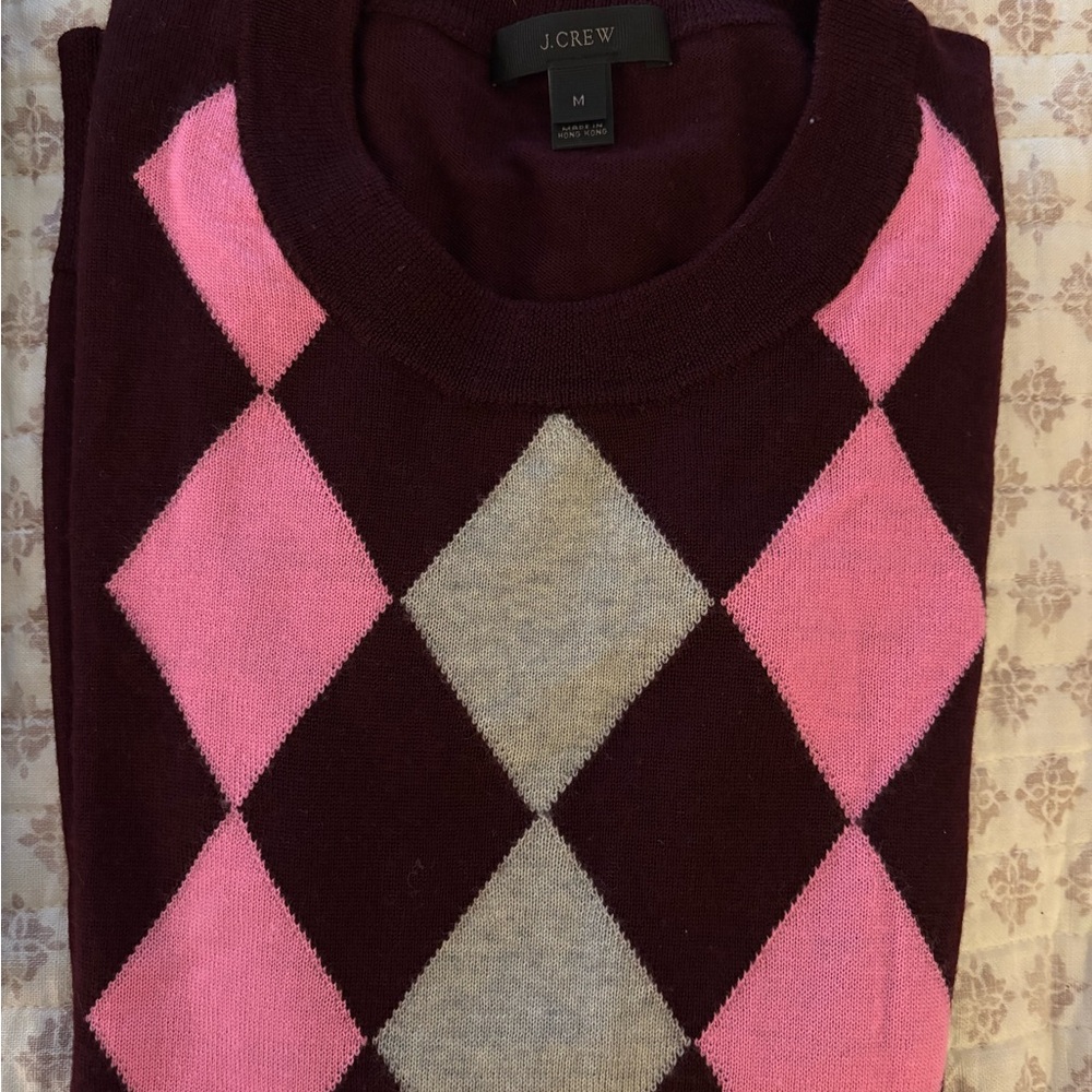 J. Crew Women’s Tippi Sweater Size M - argyle- bubblegum pink, Burgundy, Gray